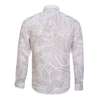 Polynesia White Sunday Long Sleeve Button Shirt Polynesian Pattern With Tropical Flowers - Wonder Print Shop