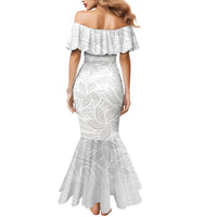 Polynesia White Sunday Mermaid Dress Polynesian Pattern With Tropical Flowers - Wonder Print Shop