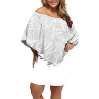 Polynesia White Sunday Off Shoulder Short Dress Polynesian Pattern With Tropical Flowers - Wonder Print Shop