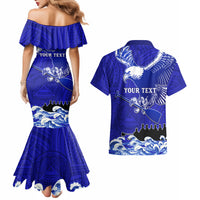 Personalised American Samoa Fautasi Race Couples Matching Mermaid Dress and Hawaiian Shirt Eagle With Polynesian Pattern - Wonder Print Shop
