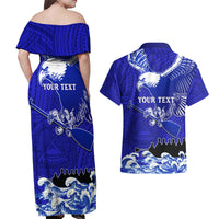 Personalised American Samoa Fautasi Race Couples Matching Off Shoulder Maxi Dress and Hawaiian Shirt Eagle With Polynesian Pattern - Wonder Print Shop