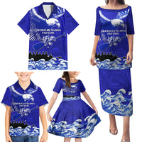 Personalised American Samoa Fautasi Race Family Matching Puletasi Dress and Hawaiian Shirt Eagle With Polynesian Pattern - Wonder Print Shop