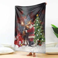 Christmas Canada Blanket Merry Moose-Mas Santa Hugging A Moose