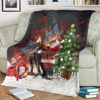 Christmas Canada Blanket Merry Moose-Mas Santa Hugging A Moose
