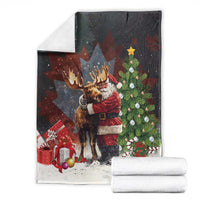 Christmas Canada Blanket Merry Moose-Mas Santa Hugging A Moose