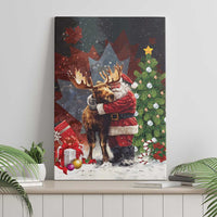Christmas Canada Canvas Wall Art Merry Moose-Mas Santa Hugging A Moose - Wonder Print Shop