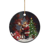 Christmas Canada Ceramic Ornament Merry Moose-Mas Santa Hugging A Moose - Wonder Print Shop