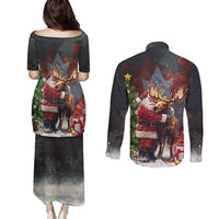 Christmas Canada Couples Matching Puletasi and Long Sleeve Button Shirt Merry Moose-Mas Santa Hugging A Moose - Wonder Print Shop