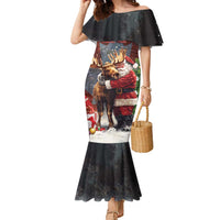 Christmas Canada Family Matching Mermaid Dress and Hawaiian Shirt Merry Moose-Mas Santa Hugging A Moose - Wonder Print Shop
