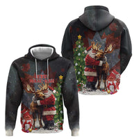 Christmas Canada Hoodie Merry Moose-Mas Santa Hugging A Moose - Wonder Print Shop