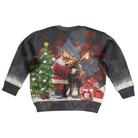 Christmas Canada Kid Ugly Christmas Sweater Merry Moose-Mas Santa Hugging A Moose - Wonder Print Shop