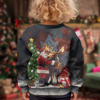 Christmas Canada Kid Ugly Christmas Sweater Merry Moose-Mas Santa Hugging A Moose - Wonder Print Shop