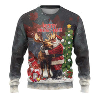 Christmas Canada Ugly Christmas Sweater Merry Moose-Mas Santa Hugging A Moose - Wonder Print Shop
