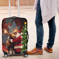 Christmas Canada Luggage Cover Merry Moose-Mas Santa Hugging A Moose - Wonder Print Shop