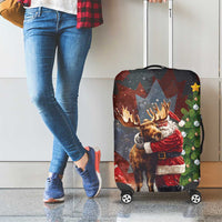 Christmas Canada Luggage Cover Merry Moose-Mas Santa Hugging A Moose - Wonder Print Shop