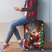 Christmas Canada Luggage Cover Merry Moose-Mas Santa Hugging A Moose - Wonder Print Shop