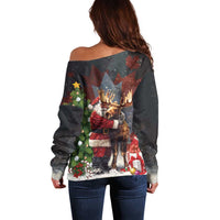 Christmas Canada Off Shoulder Sweater Merry Moose-Mas Santa Hugging A Moose - Wonder Print Shop