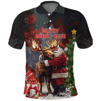 Christmas Canada Polo Shirt Merry Moose-Mas Santa Hugging A Moose - Wonder Print Shop