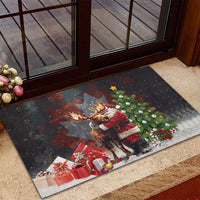Christmas Canada Rubber Doormat Merry Moose-Mas Santa Hugging A Moose - Wonder Print Shop