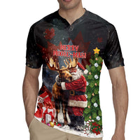 Christmas Canada Rugby Jersey Merry Moose-Mas Santa Hugging A Moose - Wonder Print Shop