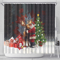 Christmas Canada Shower Curtain Merry Moose-Mas Santa Hugging A Moose