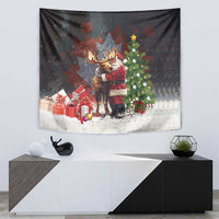 Christmas Canada Tapestry Merry Moose-Mas Santa Hugging A Moose - Wonder Print Shop