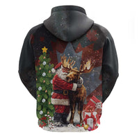 Christmas Canada Zip Hoodie Merry Moose-Mas Santa Hugging A Moose - Wonder Print Shop