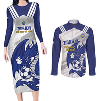 Bosnia and Herzegovina Football Custom Couples Matching Long Sleeve Bodycon Dress and Long Sleeve Button Shirt Go Zmajevi Mi smo uz vas White Version - Wonder Print Shop