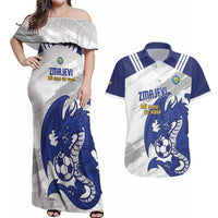 Bosnia and Herzegovina Football Custom Couples Matching Off Shoulder Maxi Dress and Hawaiian Shirt Go Zmajevi Mi smo uz vas White Version - Wonder Print Shop