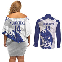 Bosnia and Herzegovina Football Custom Couples Matching Off Shoulder Short Dress and Long Sleeve Button Shirt Go Zmajevi Mi smo uz vas White Version - Wonder Print Shop