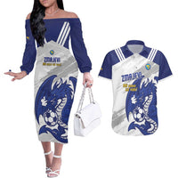 Bosnia and Herzegovina Football Custom Couples Matching Off The Shoulder Long Sleeve Dress and Hawaiian Shirt Go Zmajevi Mi smo uz vas White Version - Wonder Print Shop
