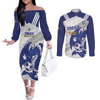 Bosnia and Herzegovina Football Custom Couples Matching Off The Shoulder Long Sleeve Dress and Long Sleeve Button Shirt Go Zmajevi Mi smo uz vas White Version - Wonder Print Shop