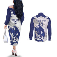 Bosnia and Herzegovina Football Custom Couples Matching Off The Shoulder Long Sleeve Dress and Long Sleeve Button Shirt Go Zmajevi Mi smo uz vas White Version - Wonder Print Shop