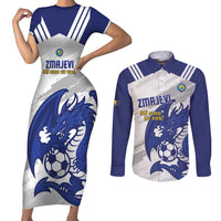 Bosnia and Herzegovina Football Custom Couples Matching Short Sleeve Bodycon Dress and Long Sleeve Button Shirt Go Zmajevi Mi smo uz vas White Version - Wonder Print Shop