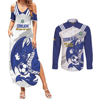 Bosnia and Herzegovina Football Custom Couples Matching Summer Maxi Dress and Long Sleeve Button Shirt Go Zmajevi Mi smo uz vas White Version - Wonder Print Shop