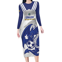 Bosnia and Herzegovina Football Custom Long Sleeve Bodycon Dress Go Zmajevi Mi smo uz vas White Version - Wonder Print Shop