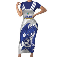 Bosnia and Herzegovina Football Custom Short Sleeve Bodycon Dress Go Zmajevi Mi smo uz vas White Version - Wonder Print Shop