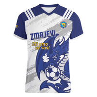 Bosnia and Herzegovina Football Custom Women V-Neck T-Shirt Go Zmajevi Mi smo uz vas White Version - Wonder Print Shop