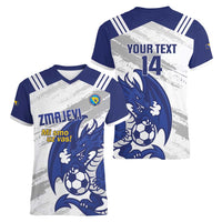 Bosnia and Herzegovina Football Custom Women V-Neck T-Shirt Go Zmajevi Mi smo uz vas White Version - Wonder Print Shop