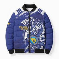 Bosnia and Herzegovina Football Custom Bomber Puffer Jacket Go Zmajevi Mi smo uz vas Blue Version - Wonder Print Shop