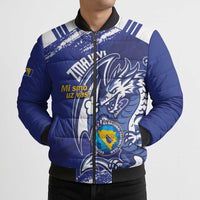 Bosnia and Herzegovina Football Custom Bomber Puffer Jacket Go Zmajevi Mi smo uz vas Blue Version - Wonder Print Shop