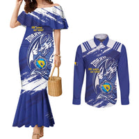 Bosnia and Herzegovina Football Custom Couples Matching Mermaid Dress and Long Sleeve Button Shirt Go Zmajevi Mi smo uz vas Blue Version - Wonder Print Shop