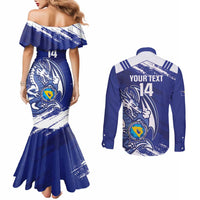 Bosnia and Herzegovina Football Custom Couples Matching Mermaid Dress and Long Sleeve Button Shirt Go Zmajevi Mi smo uz vas Blue Version - Wonder Print Shop