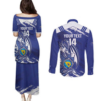 Bosnia and Herzegovina Football Custom Couples Matching Puletasi and Long Sleeve Button Shirt Go Zmajevi Mi smo uz vas Blue Version - Wonder Print Shop