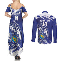 Bosnia and Herzegovina Football Custom Couples Matching Summer Maxi Dress and Long Sleeve Button Shirt Go Zmajevi Mi smo uz vas Blue Version - Wonder Print Shop