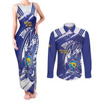 Bosnia and Herzegovina Football Custom Couples Matching Tank Maxi Dress and Long Sleeve Button Shirt Go Zmajevi Mi smo uz vas Blue Version - Wonder Print Shop