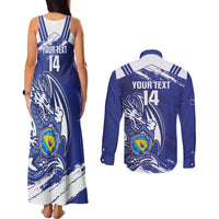 Bosnia and Herzegovina Football Custom Couples Matching Tank Maxi Dress and Long Sleeve Button Shirt Go Zmajevi Mi smo uz vas Blue Version - Wonder Print Shop