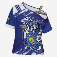 Bosnia and Herzegovina Football Custom Cross Shoulder Shirt Go Zmajevi Mi smo uz vas Blue Version - Wonder Print Shop