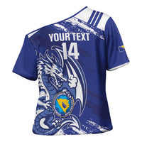 Bosnia and Herzegovina Football Custom Cross Shoulder Shirt Go Zmajevi Mi smo uz vas Blue Version - Wonder Print Shop