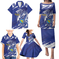 Bosnia and Herzegovina Football Custom Family Matching Puletasi and Hawaiian Shirt Go Zmajevi Mi smo uz vas Blue Version - Wonder Print Shop